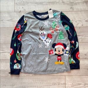 Disney Long Sleeve Gray and Blue Tee with Olaf and Mickey